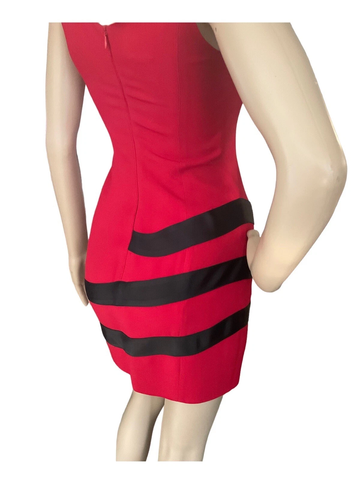 Abito Moschino Couture Vintage Senza Maniche Rosso Tubino Diavolo Nero Coda XS