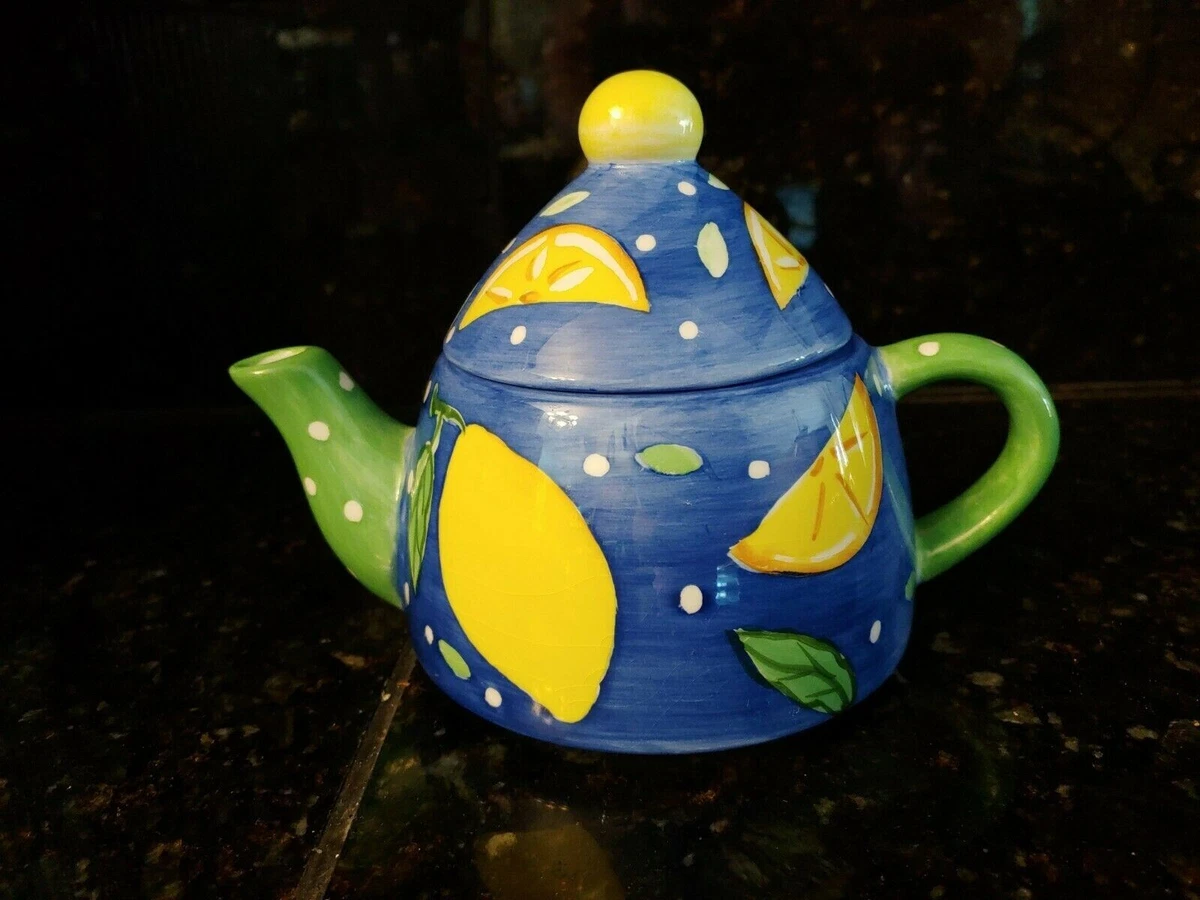 Cute Teapot Bella Casa By Ganz Hand Painted Lemons Design No Cup