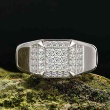 3 Ct Round Cut White Moissanite Men's Wedding Ring 14k White Gold Plated