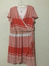 Simply Emma Plus Size 2X Orange White Stripe Wrap Dress Women Stylish Modern