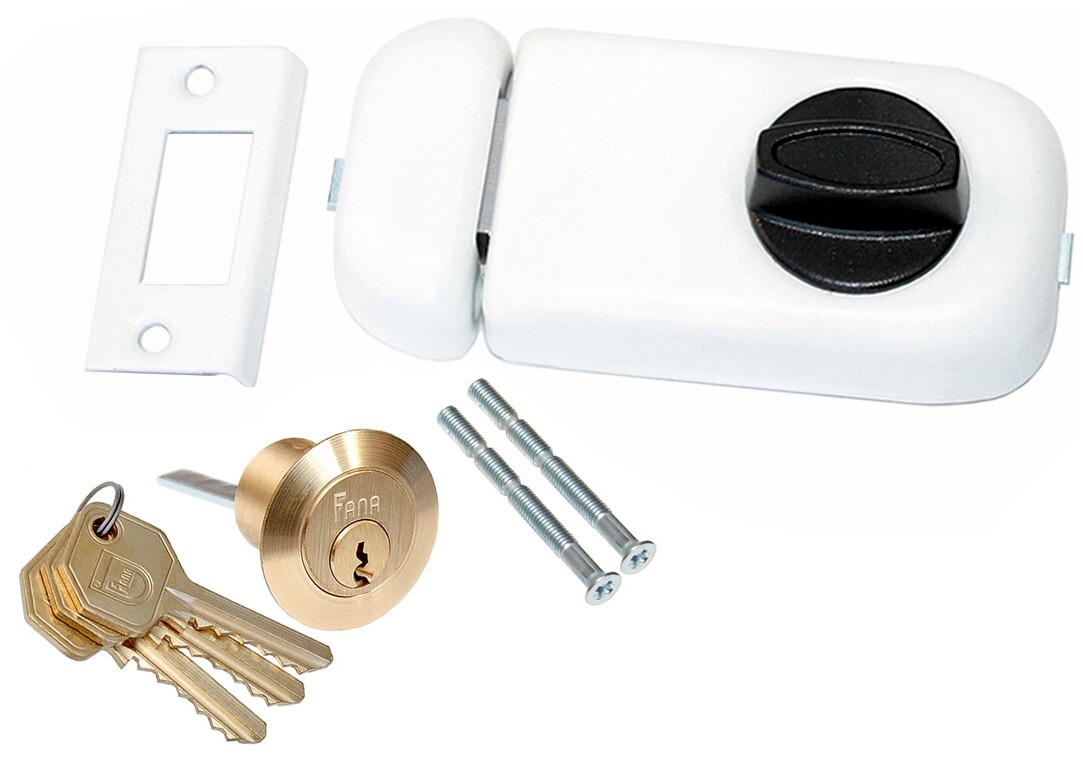 Box Lock Door Additional Lock Fana 60 + Outer Cylinder Rotary Knob White