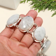Rainbow Moonstone Gemstone Handmade 925 Sterling Silver Bracelet Jewelry 7-8"