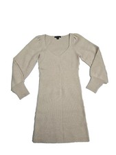 French Connection Sweater Dress Babysoft Balloon Long Sleeve Beige Medium