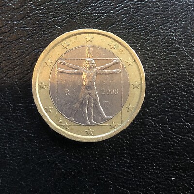 2008 1€ 1 € ITALY 1 Euro Bimetallic Coin Leonardo Da Vinci