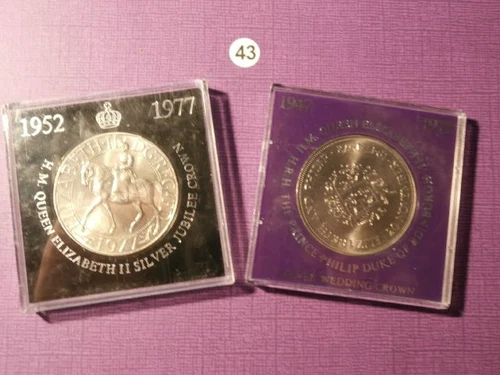 Queen Elizabeth II Duke of Edinburgh Silver Wedding Crown & Silver Jubilee Crown