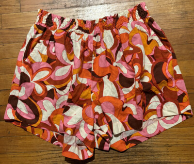 Ava & Viv Womens Orange Pink High Rise Retro Linen Pull On Shorts 1X Pockets