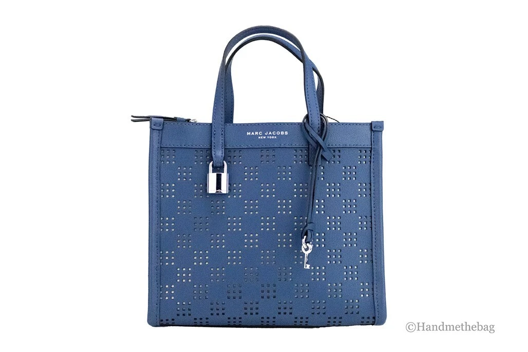 Marc Jacobs Mini Grind Blue Sea Perforated Leather Crossbody Tote Bag Purse