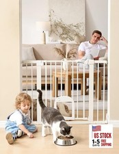 Baby Gate with Adjustable Cat Door,29-43" Auto 29-43" Wide, 30" Tall White
