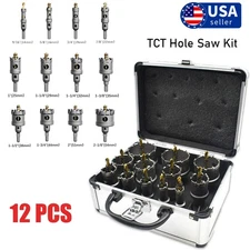 12Pcs Carbide Hole Saw Kit for Metal Heavy Duty TCT Hole Cutter Drill Bits Set
