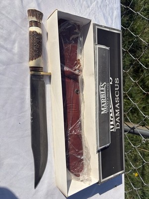 Marbles Marble's Damascus Stag Bowie Knife & Sheath - 10  Blade Unused In Box