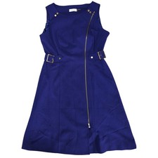 Calvin Klein Asymmetrical Zip Belted Sheath Dress Purple Womens 8