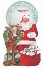 Vintage SWEET HOLLOW CREAMERY (Farmingdale, NY) CHRISTMAS SANTA BOTTLE HANGER