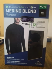 Paradox Men's Top Merino Blend Drirelease Performance Base Layer Black Size XL