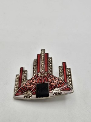 Vintage Art Deco Pierre Becks Style Enamel Sky Scrapers Brooch Pin