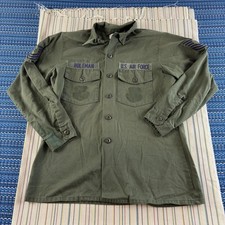 Vintage US Air Force Shirt Mens 16.5x34 Utility OG-507 Military Patch 70s 80s