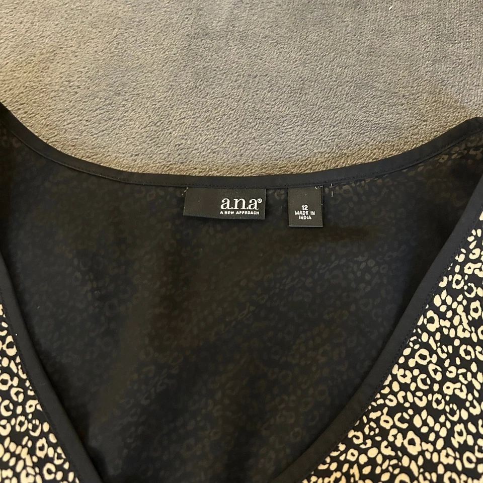 a.n.a. Vestido para mujer A New Approach talla 12 sin mangas negro beige estampado animal Foto 2 de 4