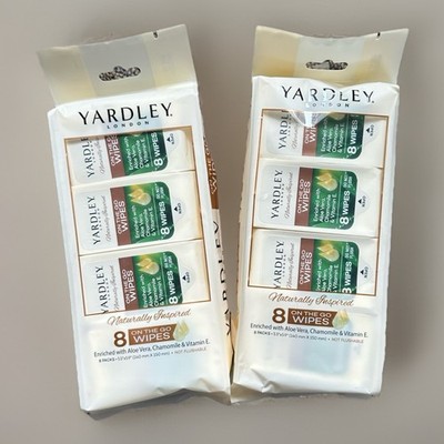 2x Lot Yardley London On The Go Wipes 8 PK Aloe Chamomile & Vitamin E
