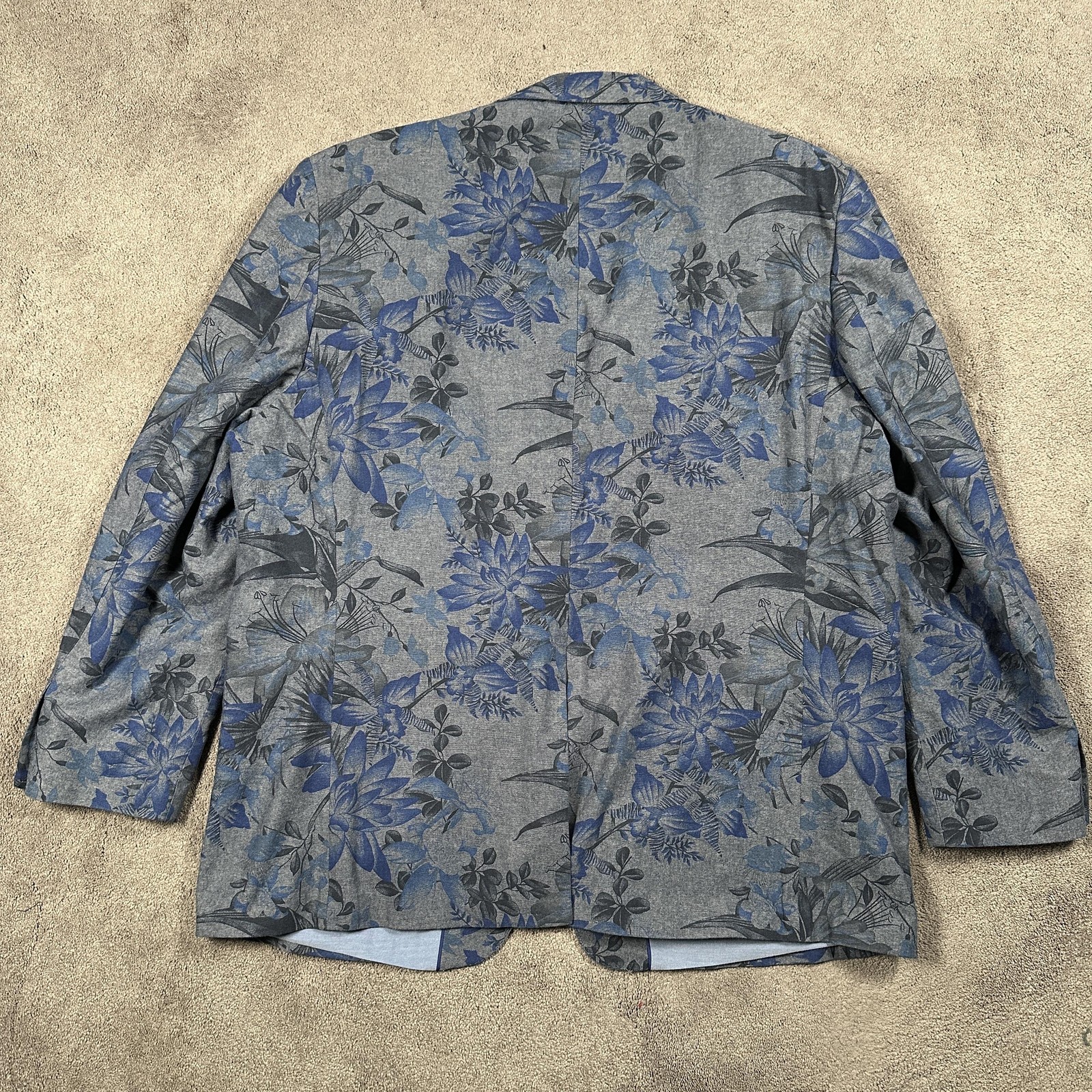 Tallia Blazer Jacket Mens 52L Gray Blue Floral Print Sport Coat Two Button