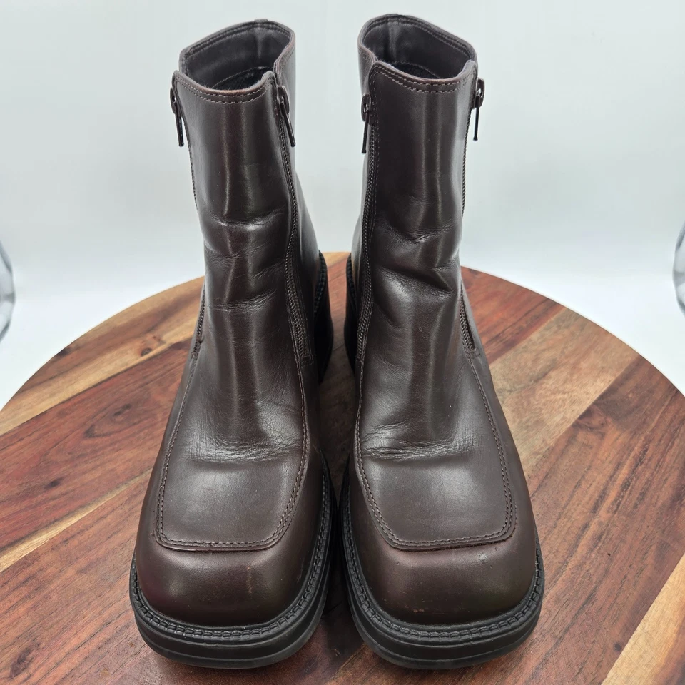 Botas American Eagle Y2K Para Mujer 9M Cuero Marrón Plataforma Tacón Grueso Cremallera De Colección Foto 3 de 4