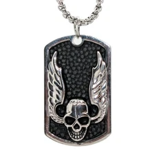 Seven Seas Pirates Dog Tags Stainless Steel Necklace Pendant in Black Enamel