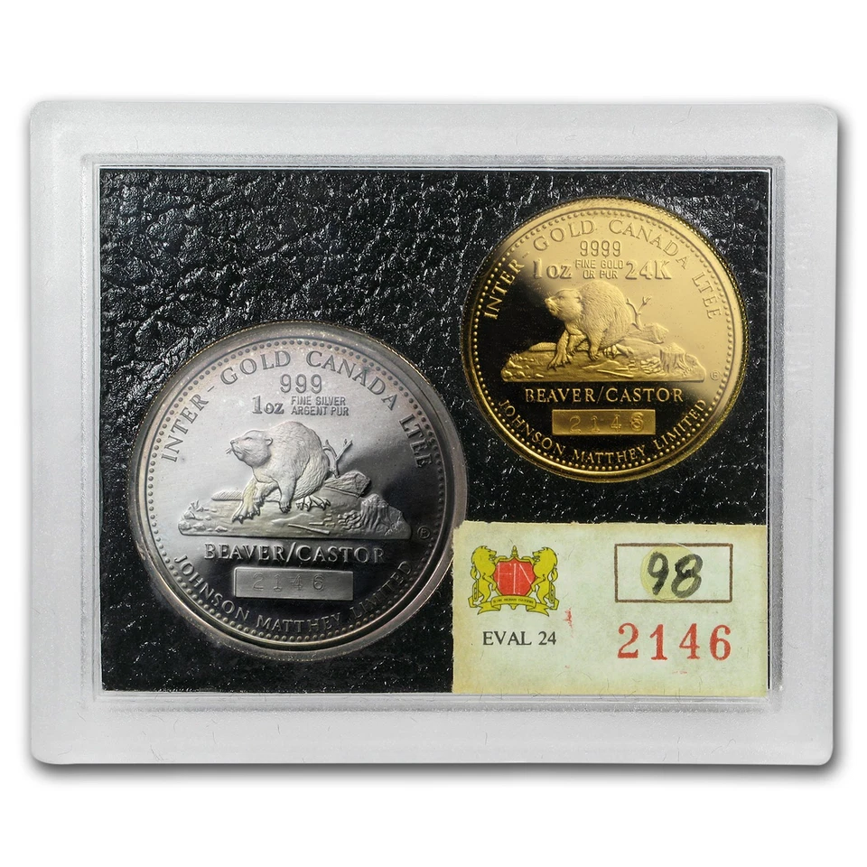 Juego redondo oro/plata 1981 JM y Mallory (LTEE Beaver/Castor) Foto 2 de 4