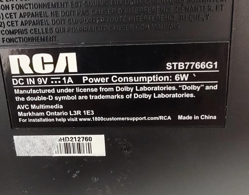 RCA Digital TV Converter Box STB7766G1 Analog Pass-Through Remote Power Cable - Image 2 of 4