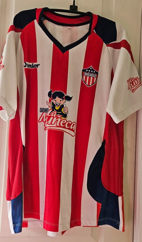 Junior de Barranquilla Jersey Pasta La Muneca Large Red and White Stripes