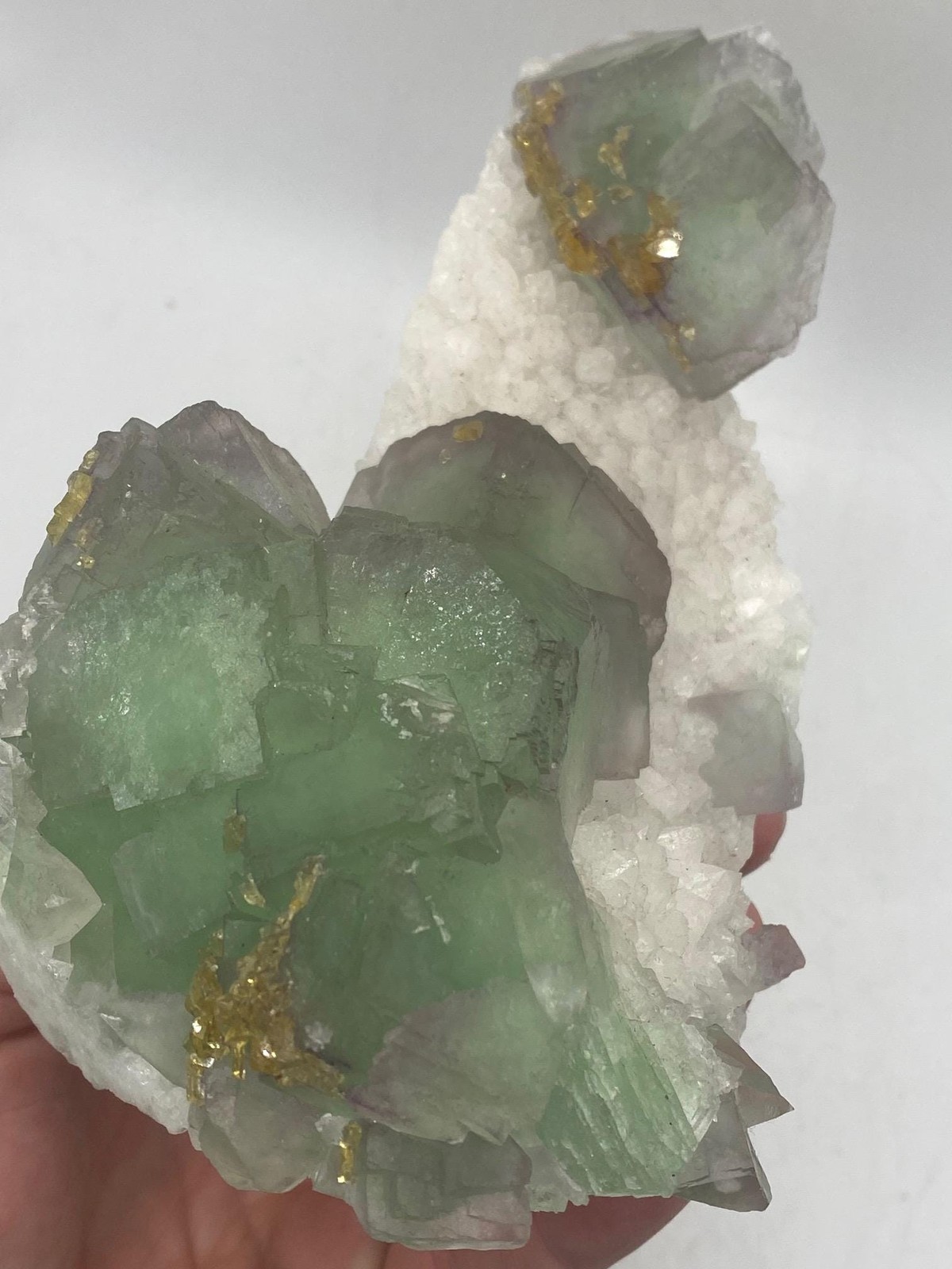 Fluorite on Quartz with Golden Barite - Stunning Trifecta Mineral Specimen