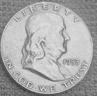 1- 1953 S Franklin half dollar coin