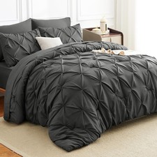Queen Comforter Set 7 Pieces Bed in A Bag Dark Grey Luxury Soft Queen Size Be...