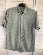 Vtg 90s Van Heusen Short Sleeve Button Up Dress Shirt Mens 16 1/2 Green Plaid