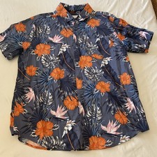 Hurley Gray Floral Hawaiian Aloha Shirt  Stretch Fit  Mens Large