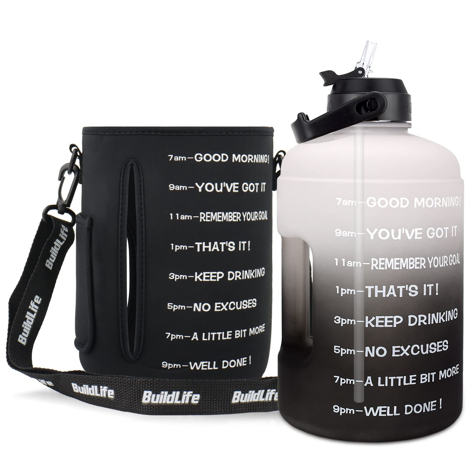 QuiFit 1 Gallon Water Bottle - with 128 Ounces, QFC2 Gray/Bl