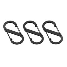 Large Aluminium S-Shaped Carabiner Hooks, 88mm x 40mm, Set of 3,  Black