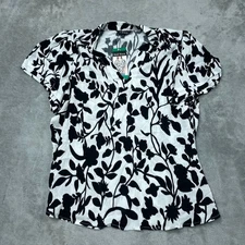 Well Worn Womens Floral Print V-Neck Short Sleeve Blouse XL d0600