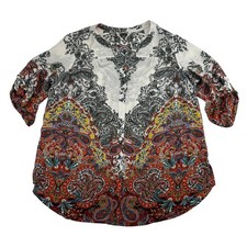 Fig & Flower Multicolor Button Up Shirt Blouse Hal Sleeve Plus Size 2X Polyester