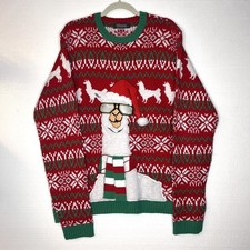 33 Degrees Red Green Fair Isle Llama Christmas Knit Pullover Sweater xl