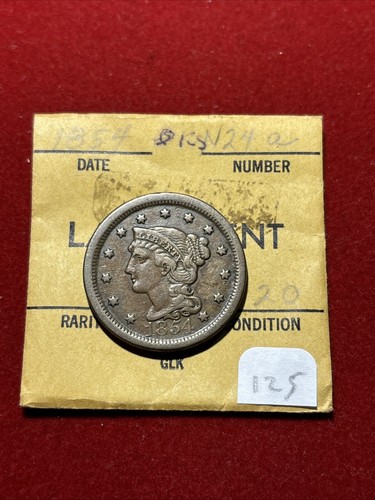 1854 Braided Hair Large Cent N-24 - Picture 3 of 8