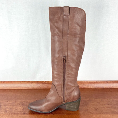 Vince Camuto Womens 7. 5 M Brown Leather Mordona Knee Hi Western Riding Boots - Picture 2 of 12
