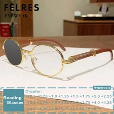 Men Metal Oval Photochromic Reading Glasses Classic Retro Full Frame Sunglasses