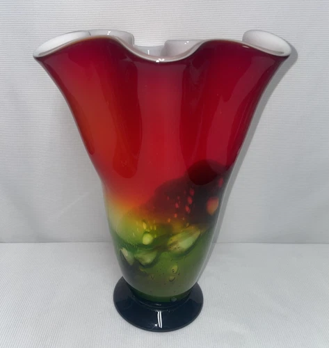 Murano Art Glass Hand Blown Multi-Color Handkerchief Vase 12 Inches High
