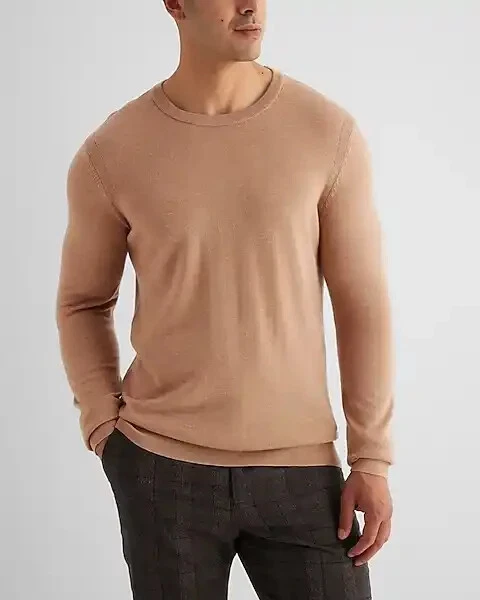 Express Crew Neck 100% Merino Wool Sweater Camel Heather Men's Large NWT - Image 2 of 4