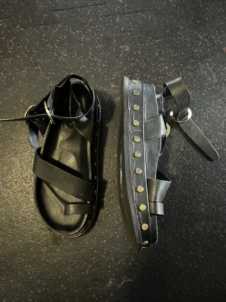 Topshop Ankle Strap Platform Sandals With Studs Sz 37  - Image 2 of 4