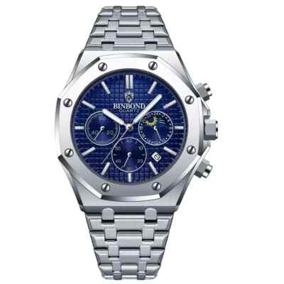 BINBOND Herren Edelstahl Uhren Business Wasserdicht Datum Quarz Armbanduhr
