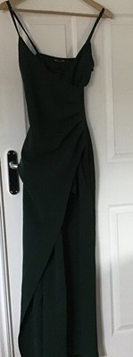 emerald green wrap front crepe maxi dress