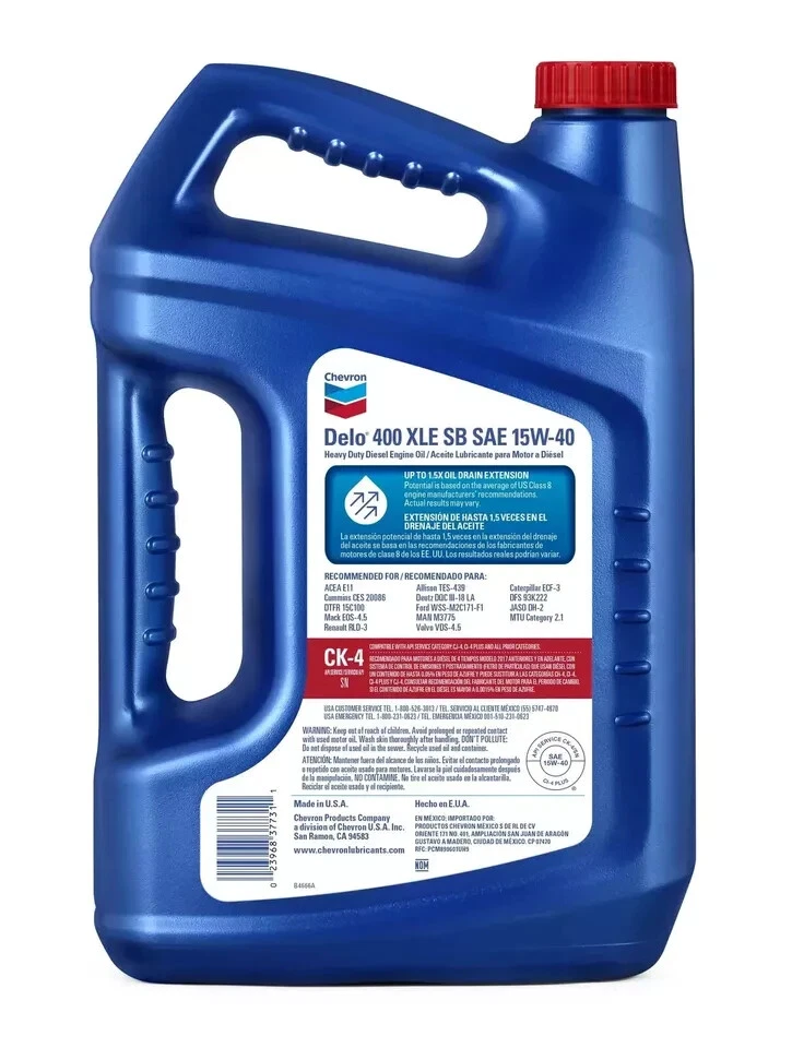 Aceite de motor diésel de alta resistencia Delo 400 XLE SB mezcla sintética SAE 15W-40 1 galón Foto 3 de 4