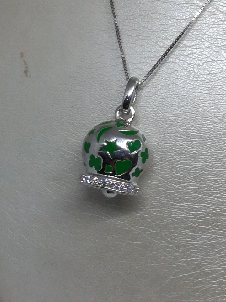 CIONDOLO ARGENTO CAMPANA SMALTATA COLOR VERDE CON ZIRCONI MISURA GRANDE - Immagine 2 di 3