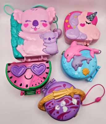 2019-2021 Polly Pocket Compact Playsets Lot Of 5 With Accessories