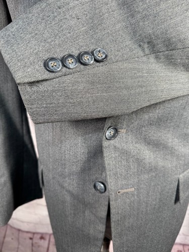 ARNIE Mens Gray HERRINGBONE Wool Blend 2 Piece VEST Combo PAIR 42R Jacket - Picture 4 of 14