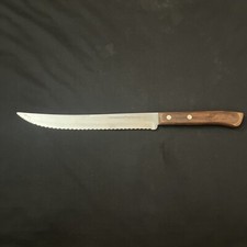 Krzemień Stal nierdzewna Waverly Edge ząbkowana 9" Ostrze Drewniany uchwyt Nóż rzeźbiarski Vintage